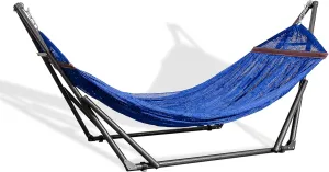 Best Home Fashion Hammock for 2 Persons with Collapsible Steel Stand 600 lbs Capacity- Portable Carrying Case, Adjustable, Perfect for Camping Beach Patio, EZ Daze Foldable Hammock with Stand- Navy