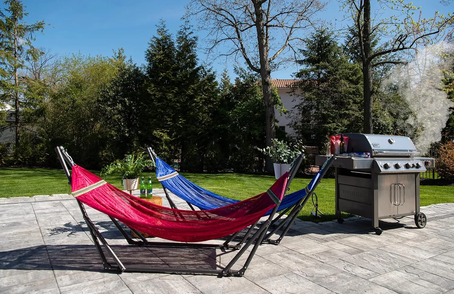 Best Home Fashion Hammock for 2 Persons with Collapsible Steel Stand 600 lbs Capacity- Portable Carrying Case, Adjustable, Perfect for Camping Beach Patio, EZ Daze Foldable Hammock with Stand- Navy