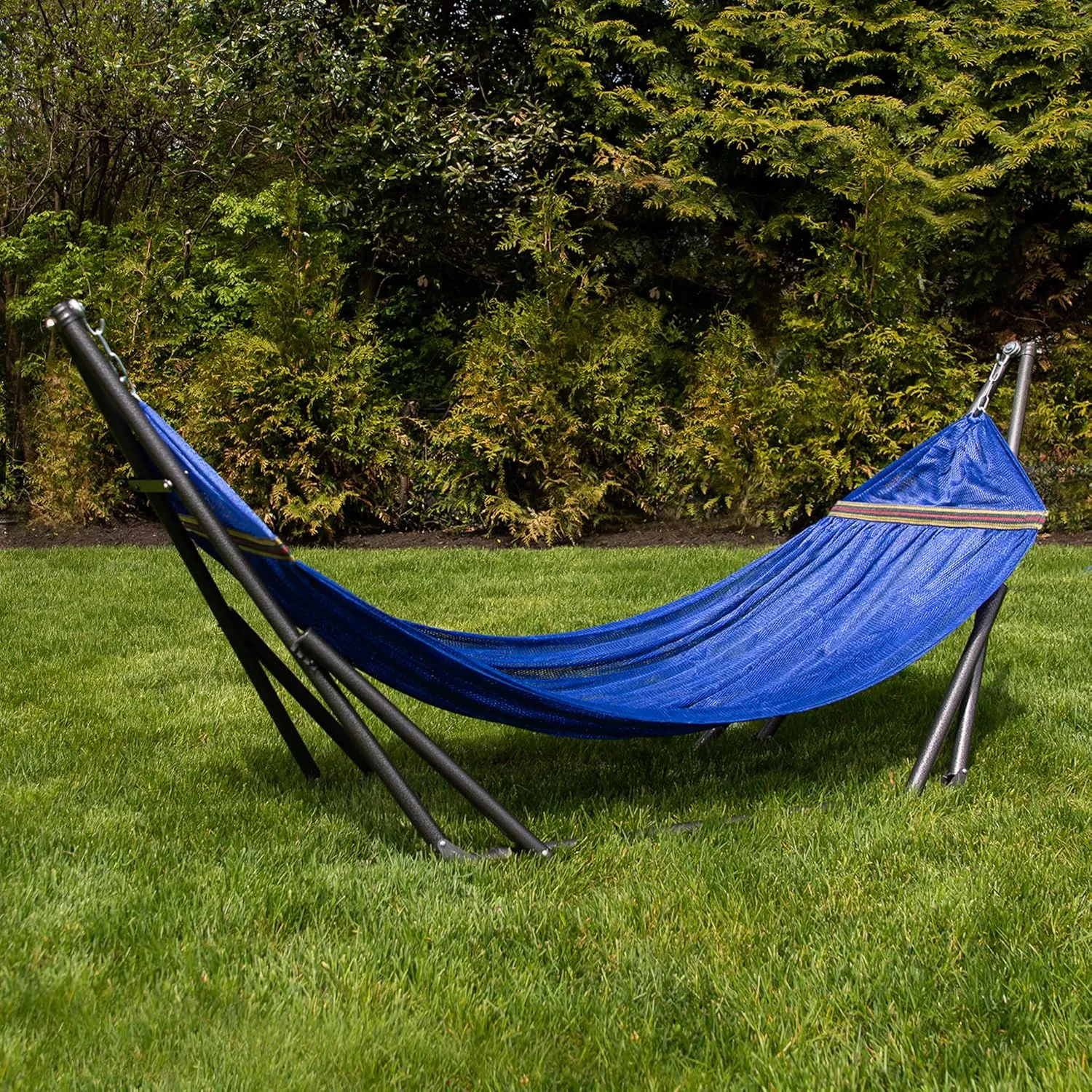 Best Home Fashion Hammock for 2 Persons with Collapsible Steel Stand 600 lbs Capacity- Portable Carrying Case, Adjustable, Perfect for Camping Beach Patio, EZ Daze Foldable Hammock with Stand- Navy