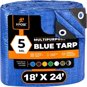 Better Blue Poly Tarp 18' x 24' - Multipurpose Protective Cover - Lightweight, Durable, Waterproof, Weather Proof - 5 Mil Thick Polyethylene - by Xpose Safety