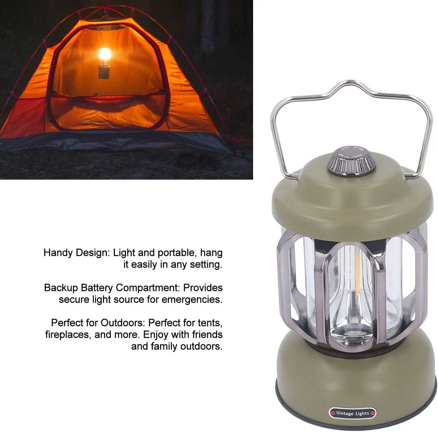 BFYDOAA Retro Camping Lantern Waterproof Rechargeable Tent Lantern with 3 Light Modes,Hanging or Tabletop Camp Lights for Outdoor Yard Hiking(Green)