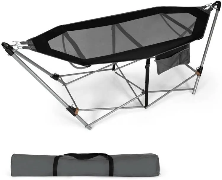 Black Portable Camping Foldable Hammock with Stand and Carry Case New