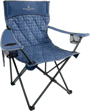 Black Sierra Oversized Camping Folding Chair, Heavy Duty Outdoor Seat Supports 300 lbs with Steel Frame, Collapsible Quilted Padded Plaid Camp Bag Chair for Tailgating, Sports Games Patio