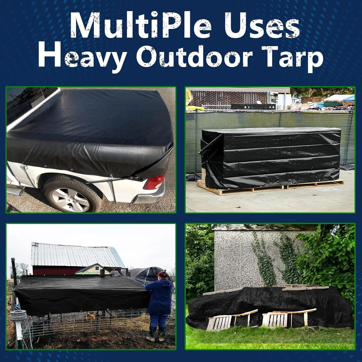 Black Tarps Heavy Duty Waterproof 20x30, 12 Mil Thick, High Durability, Rip and Tear Resistant with Metal Grommets Every 20 Inches