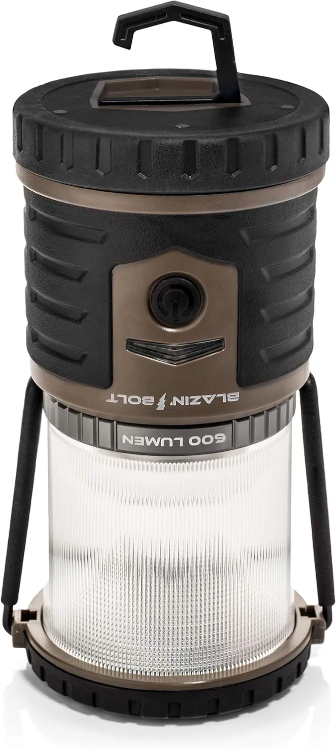 Blazin Bolt Rugged USB Rechargeable Lantern | 600 Lumen | 500 Hours of Light | Giant 12000mAh Power Bank | 6 Modes | Camping, Emergency, Power Outage, Storm, Blizzard, Hurricane Survival
