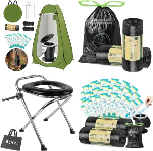 BLIKA Portable Toilet Kit for Camping, Camp Toilet with Pop-Up Privacy Tent, Toilet Bags and Eco Absorbent Gel, Foldable Portable Toilet for Adults, Portable Outdoor Shower Tent Camp Toilet