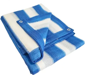 Blue and White Stripe Outdoor Shade Net Shade Panel Koi Pond Screen Mesh Tarp (Multi-Purpose Tarps) (10'x16')