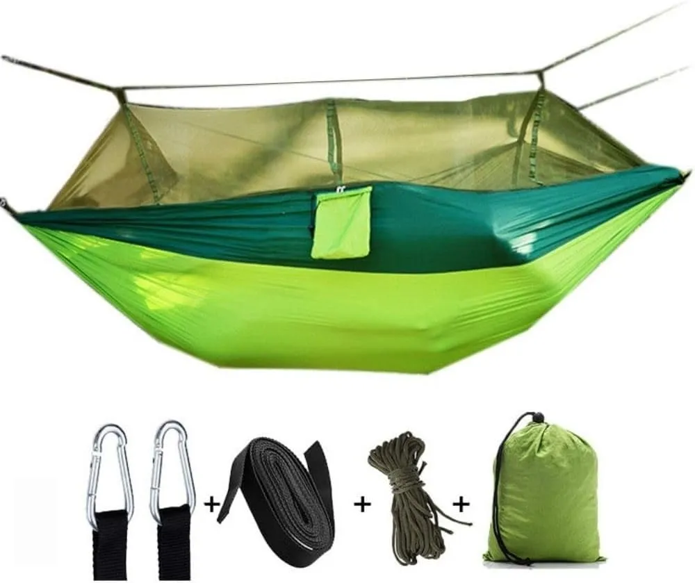Blue Hammock with Mosquito Net – Breathable Double Hammock with Bug Shield and Travel Bag