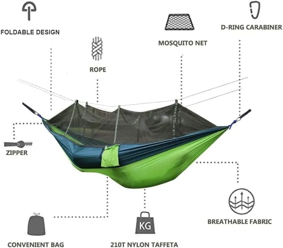 Blue Hammock with Mosquito Net – Breathable Double Hammock with Bug Shield and Travel Bag