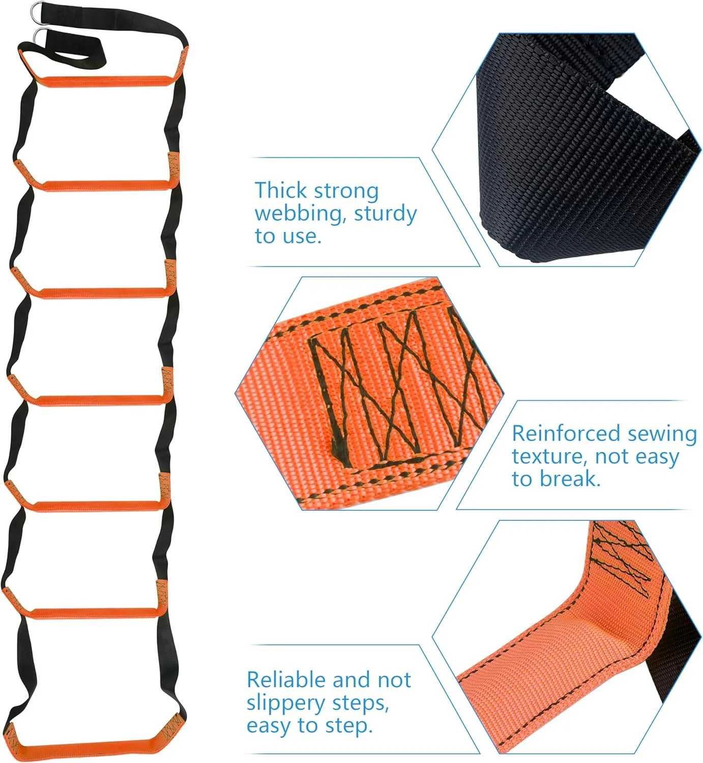 Boat Rope Ladder, 7 Step Boat Ladder, Foldable Assist Boarding Outdoor Climbing Rope Ladder for Inflatable Boat, Pontoon Boat, Sailboat, Kayak, Motorboat, Canoeing