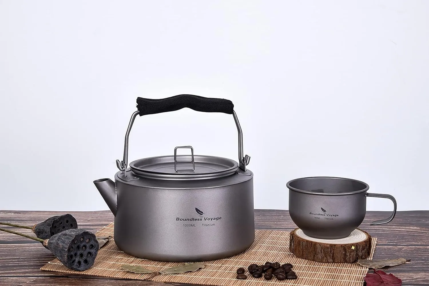 Boundless Voyage Titanium Kettle with Folding Handle & Filter Ultralight Teapot Outdoor Camping Coffee Pot for Boiling Water Coffee Tea