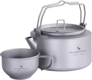 Boundless Voyage Titanium Kettle with Folding Handle & Filter Ultralight Teapot Outdoor Camping Coffee Pot for Boiling Water Coffee Tea