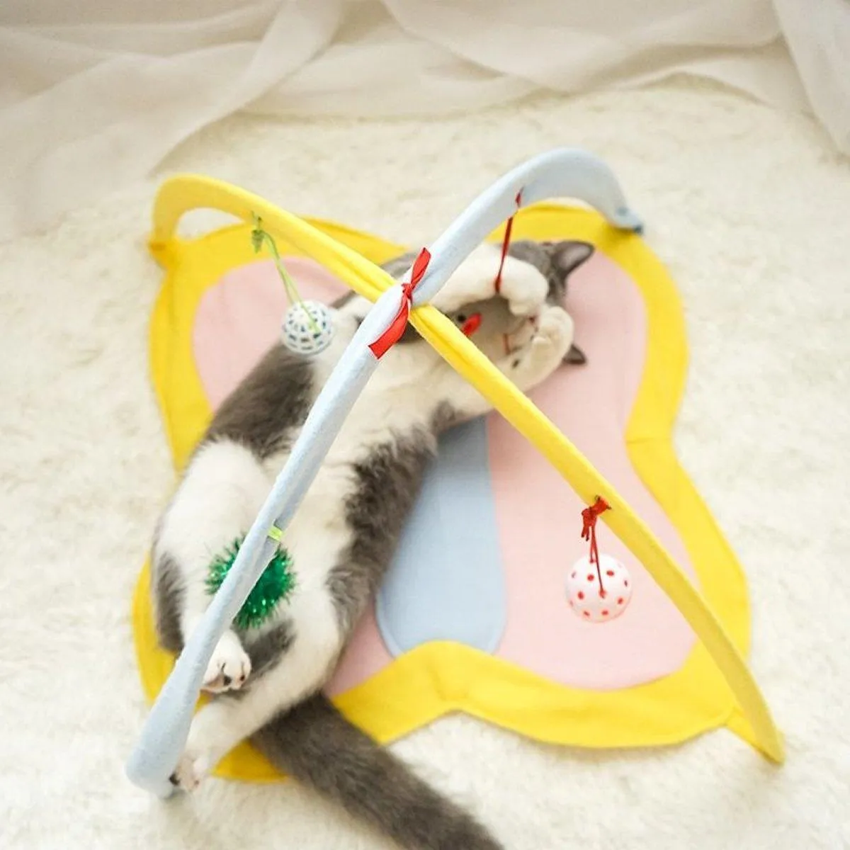 Breathable Pet Hammock Cat Bed with Fun Cartoon Bell Toy Cat Tent Supplies