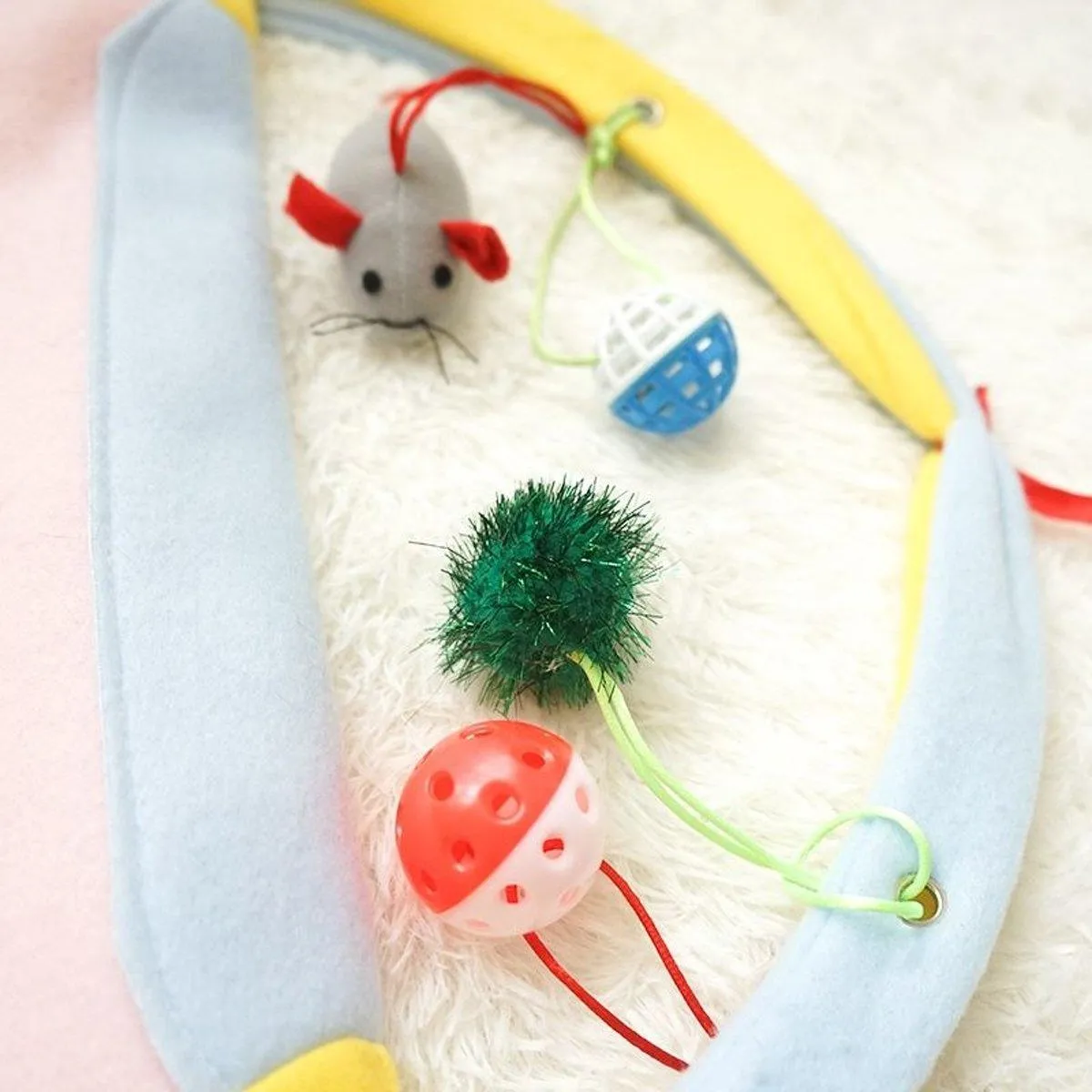 Breathable Pet Hammock Cat Bed with Fun Cartoon Bell Toy Cat Tent Supplies