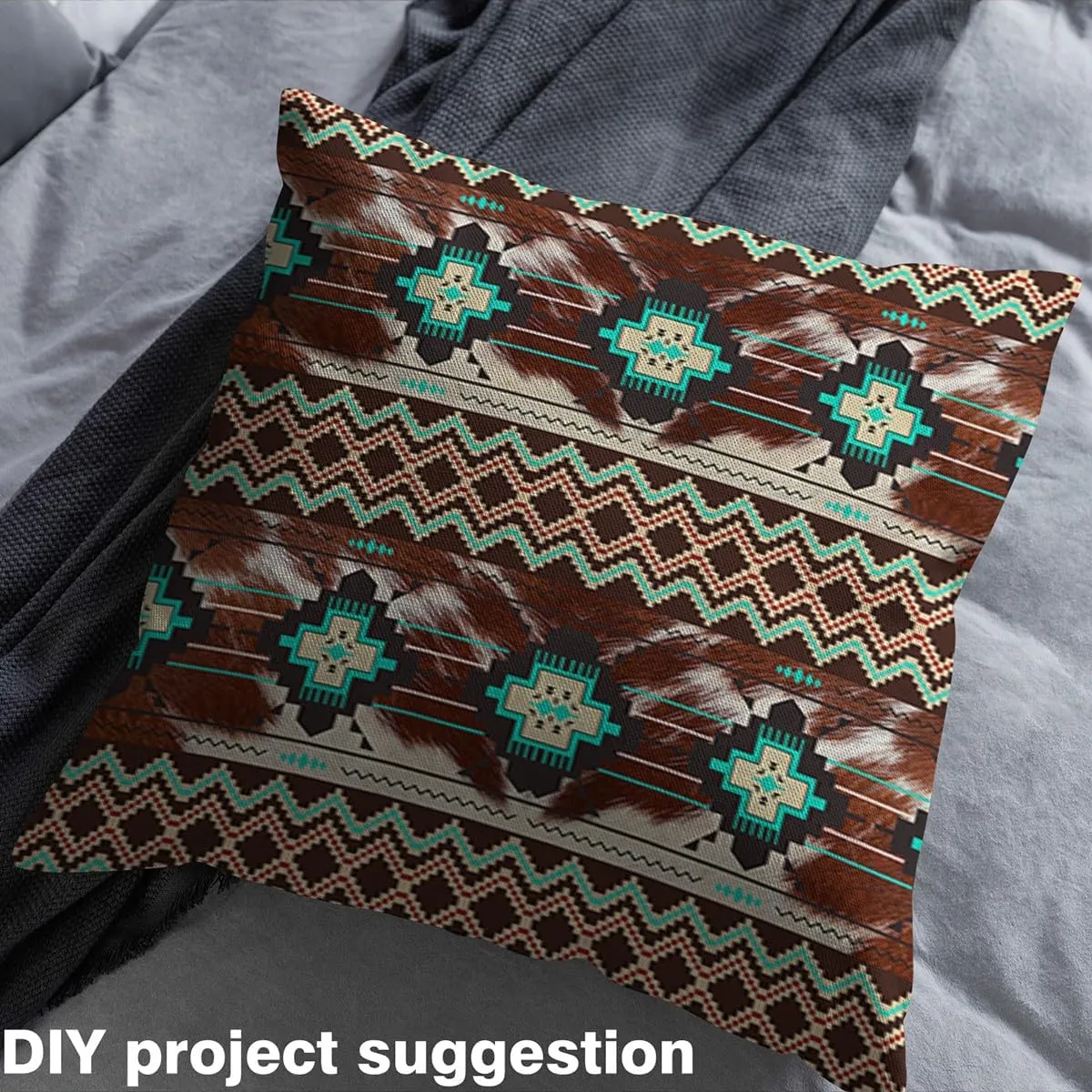 Brown Cowhide Aztec Upholstery Fabric for 2 Yard Western Aztec Cow Fur Print Decorative Waterproof Outdoor Fabric Ethnic Geometric Fabric by The Yard for Kids Toddler Boho Exotic Outdoor Fabric