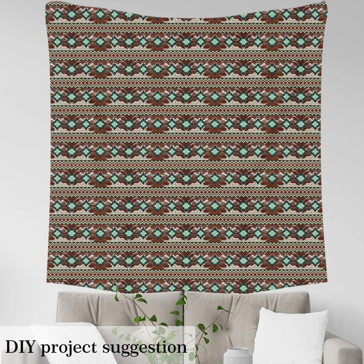 Brown Cowhide Aztec Upholstery Fabric for 2 Yard Western Aztec Cow Fur Print Decorative Waterproof Outdoor Fabric Ethnic Geometric Fabric by The Yard for Kids Toddler Boho Exotic Outdoor Fabric