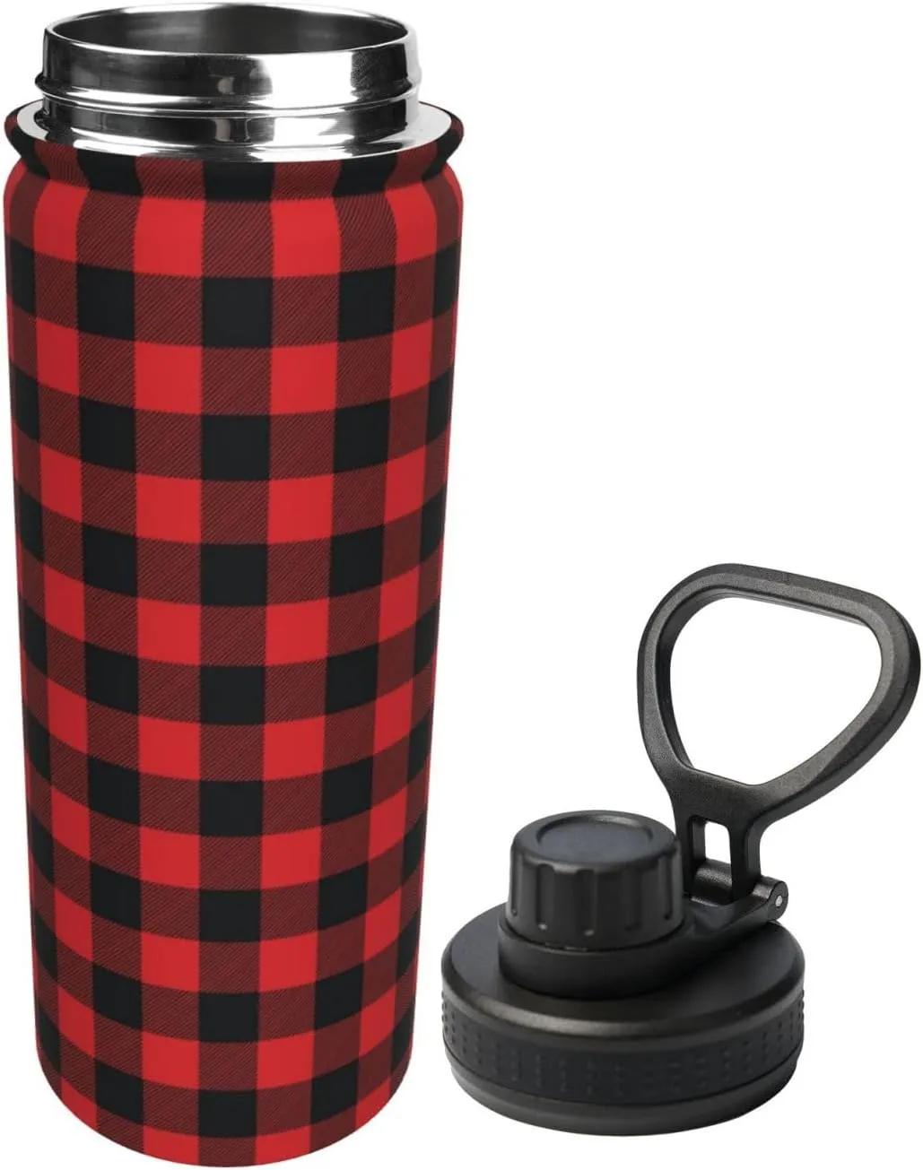 Buffalo Plaid Black and Red Check 18 OZ Sports Insulated Water Bottle Stainless Steel Kettle Novelty Drinking Cup for Outdoor Gym Travel