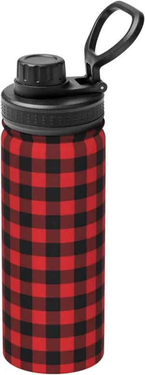 Buffalo Plaid Black and Red Check 18 OZ Sports Insulated Water Bottle Stainless Steel Kettle Novelty Drinking Cup for Outdoor Gym Travel