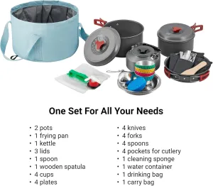 Bulin 37PCS Camping Cookware Mess Kit with Bulin Camping Gas Stove 3800W
