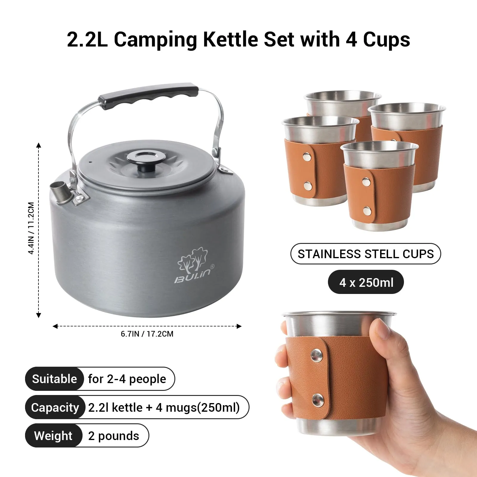BULIN Camping Kettle Set with 4 Cups