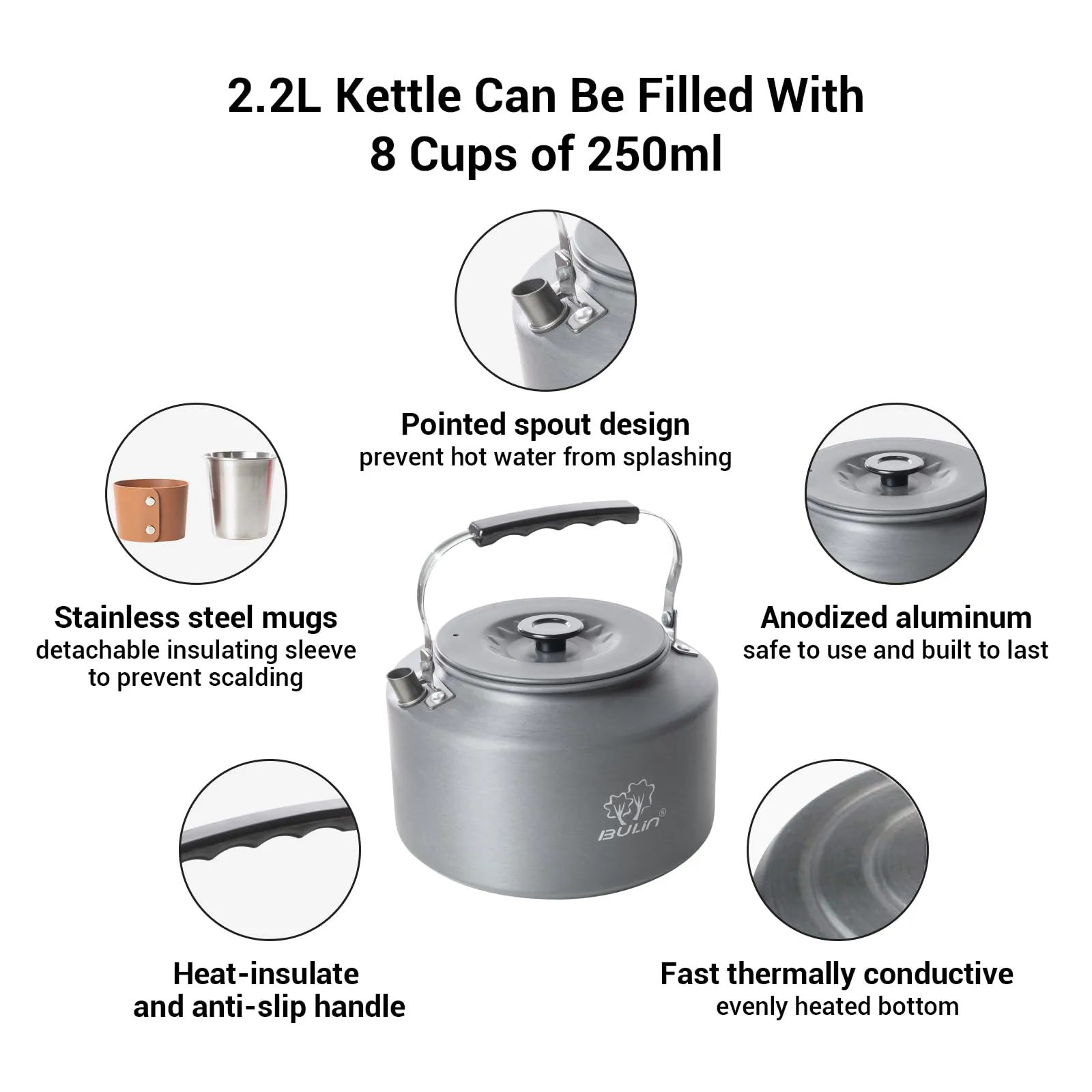 BULIN Camping Kettle Set with 4 Cups