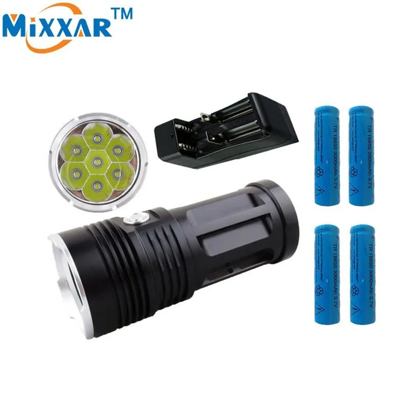 C Super Bright LED flashlight MI-7 14000LM Torch 7x T6 Camp Hunting tactical Lantern Lamp 4x18650 battery one charger