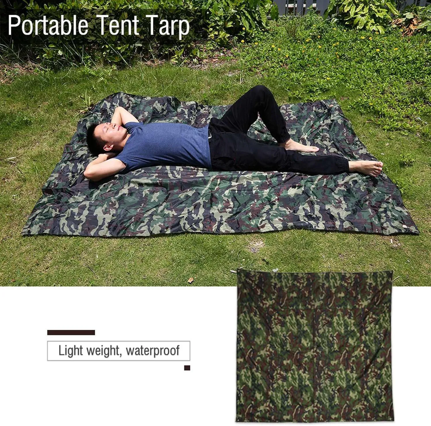 Camouflage Lightweight Portable Tent Tarp, UV Proof Rain Shelter for Camping, Traveling, Fishing and Outdoor Activities, Nylon Fabric, 3 Sizes (3 * 2.9 Meters)