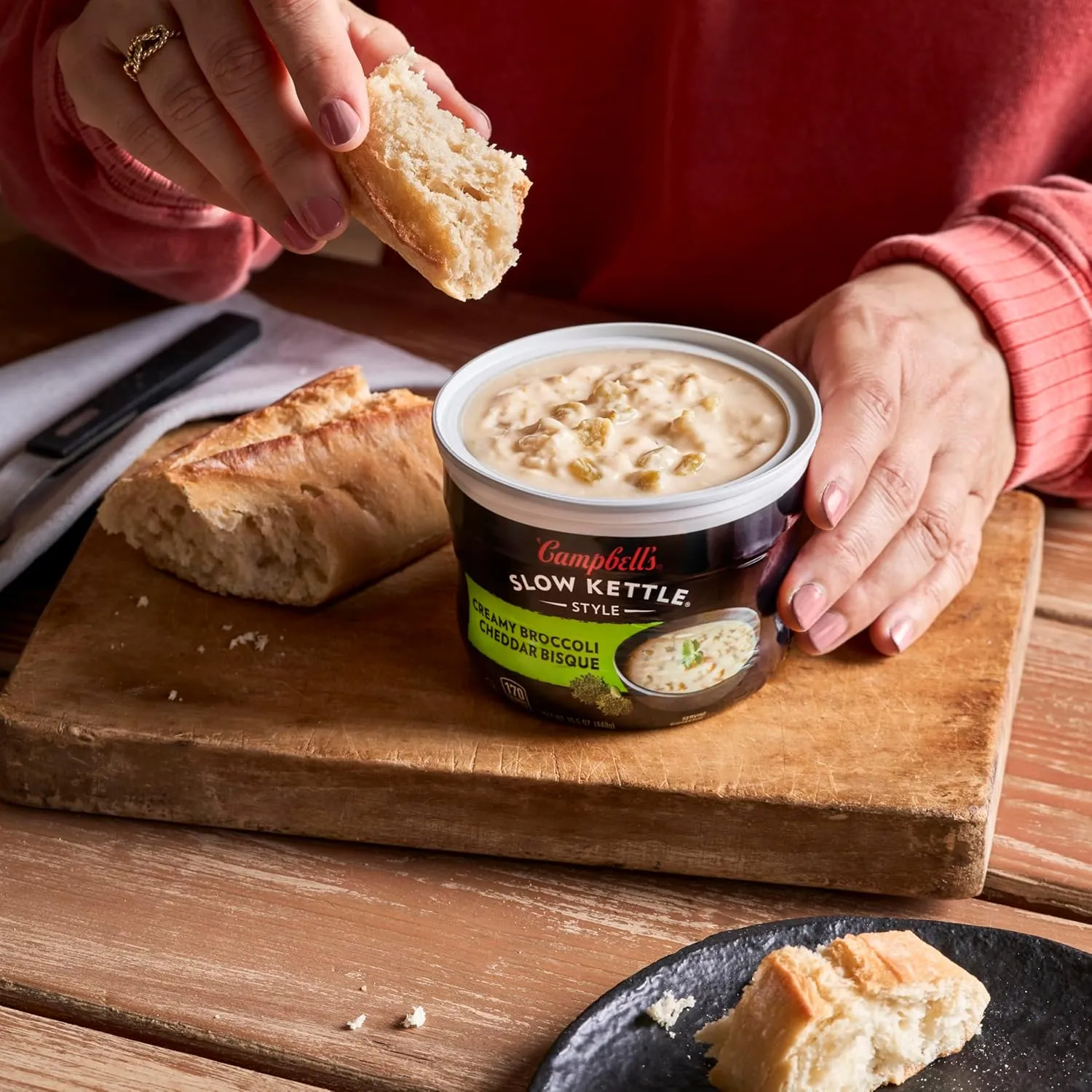 Campbell's Slow Kettle Style Creamy Broccoli Cheddar Bisque, 15.5 oz Microwavable Bowl (Case of 8)