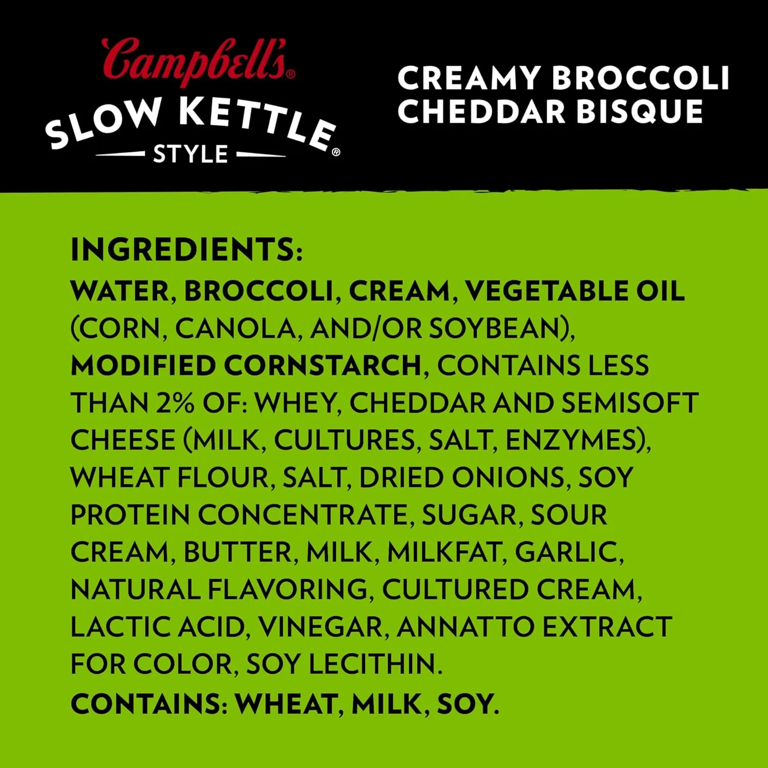 Campbell's Slow Kettle Style Creamy Broccoli Cheddar Bisque, 15.5 oz Microwavable Bowl (Case of 8)