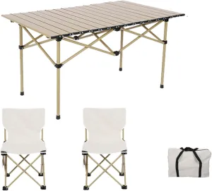 Camping air Set with Aluminum Roll-up Folding Table, Folding Lawn airs Portable Camp Table Lawn Foldable air with Storage Bags, for Outdoor Travel