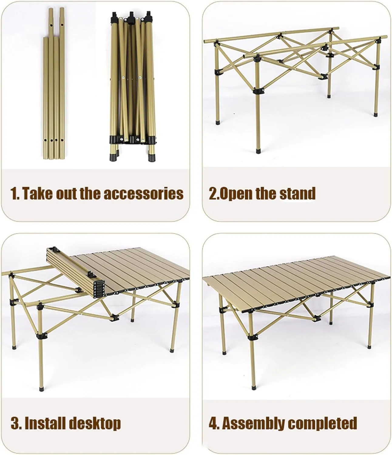 Camping air Set with Aluminum Roll-up Folding Table, Folding Lawn airs Portable Camp Table Lawn Foldable air with Storage Bags, for Outdoor Travel