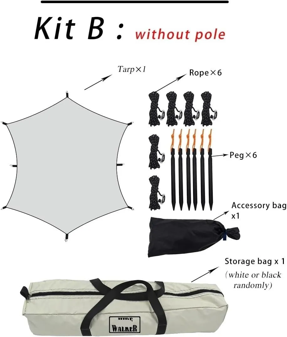 Camping Awning Canopy Tarp Durable Waterproof Lightweight for Outdoor Tent Shade Multi-Purpose Use(Kit B Without Pole)