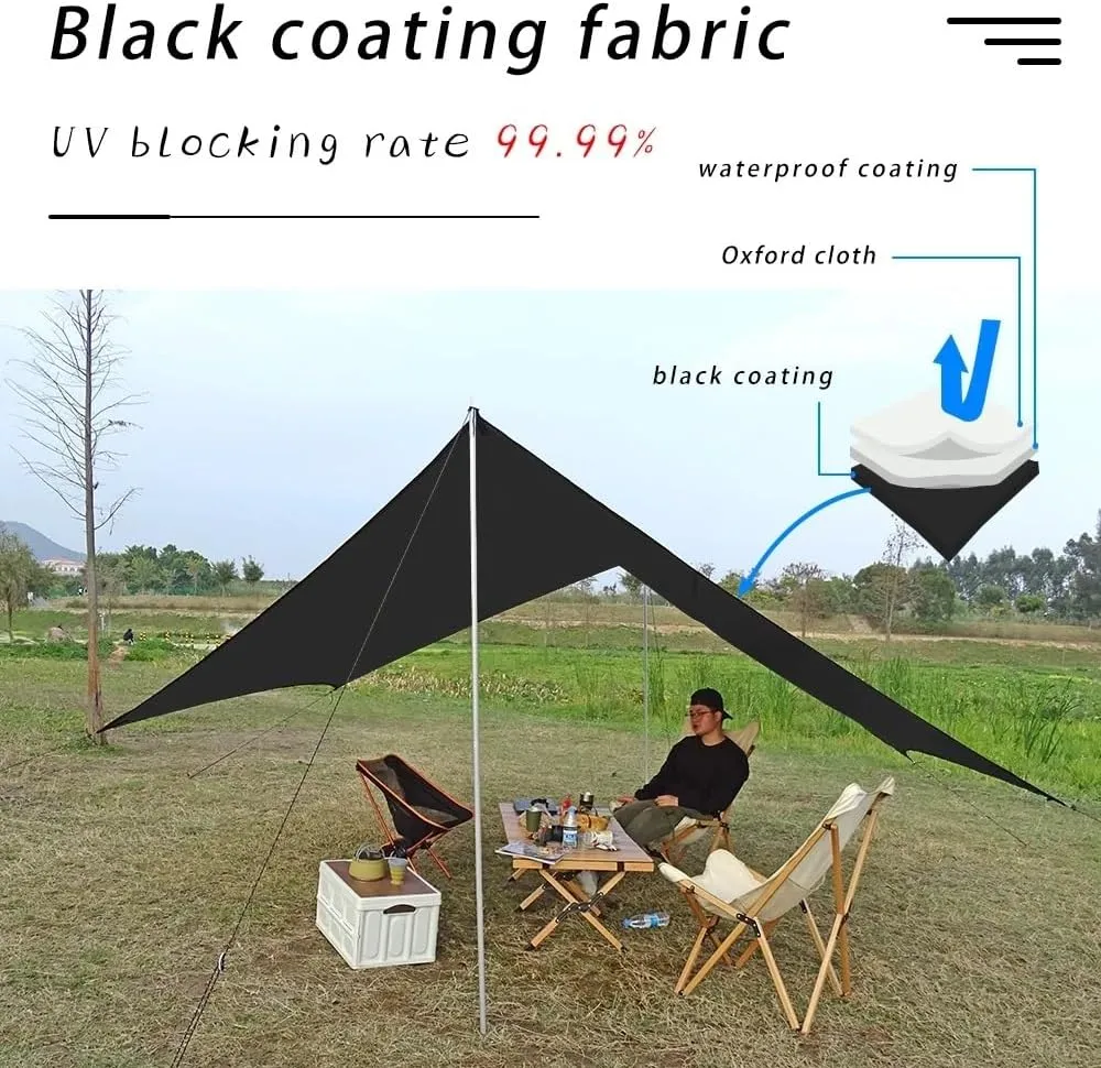 Camping Awning Canopy Tarp Durable Waterproof Lightweight for Outdoor Tent Shade Multi-Purpose Use(Kit B Without Pole)
