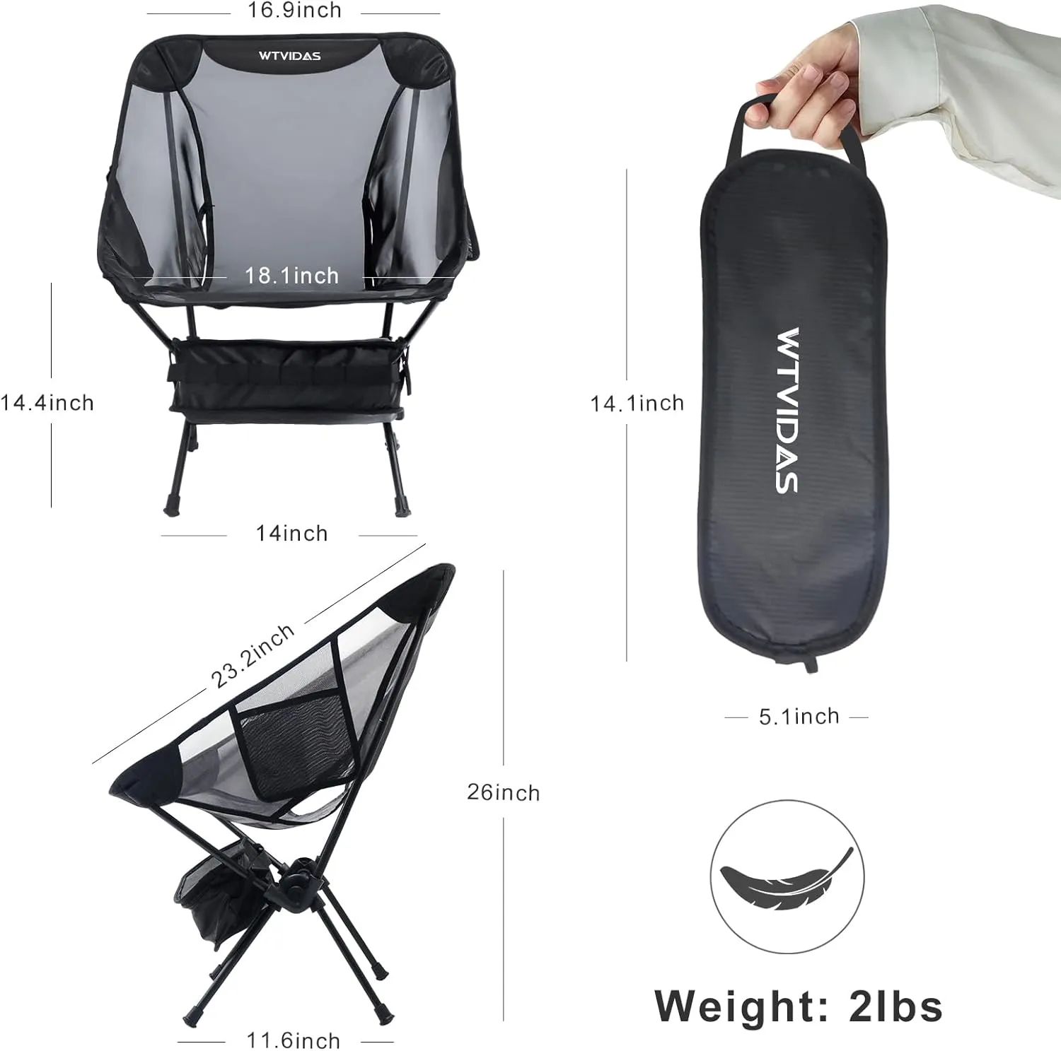 Camping Beach Chairs 2 Pack,Compact Backpacking Chairs,Full Breathable Mesh,Ultralight Aluminum Camp Chairs for Backpacking Fishing Picnic Beach