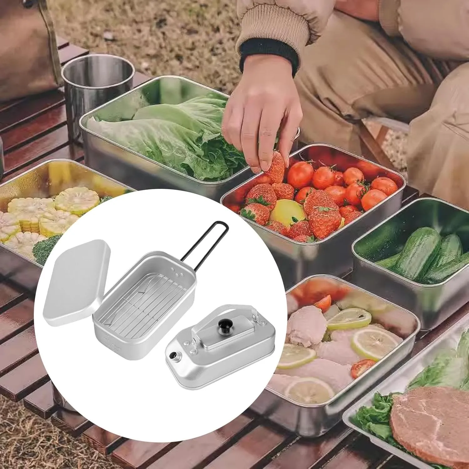 Camping Bento Box Camping Kettle Set Fast Heating Coffee Pot Camp Kettle for Campfire Mountaineering Hiking BBQ Backpacking