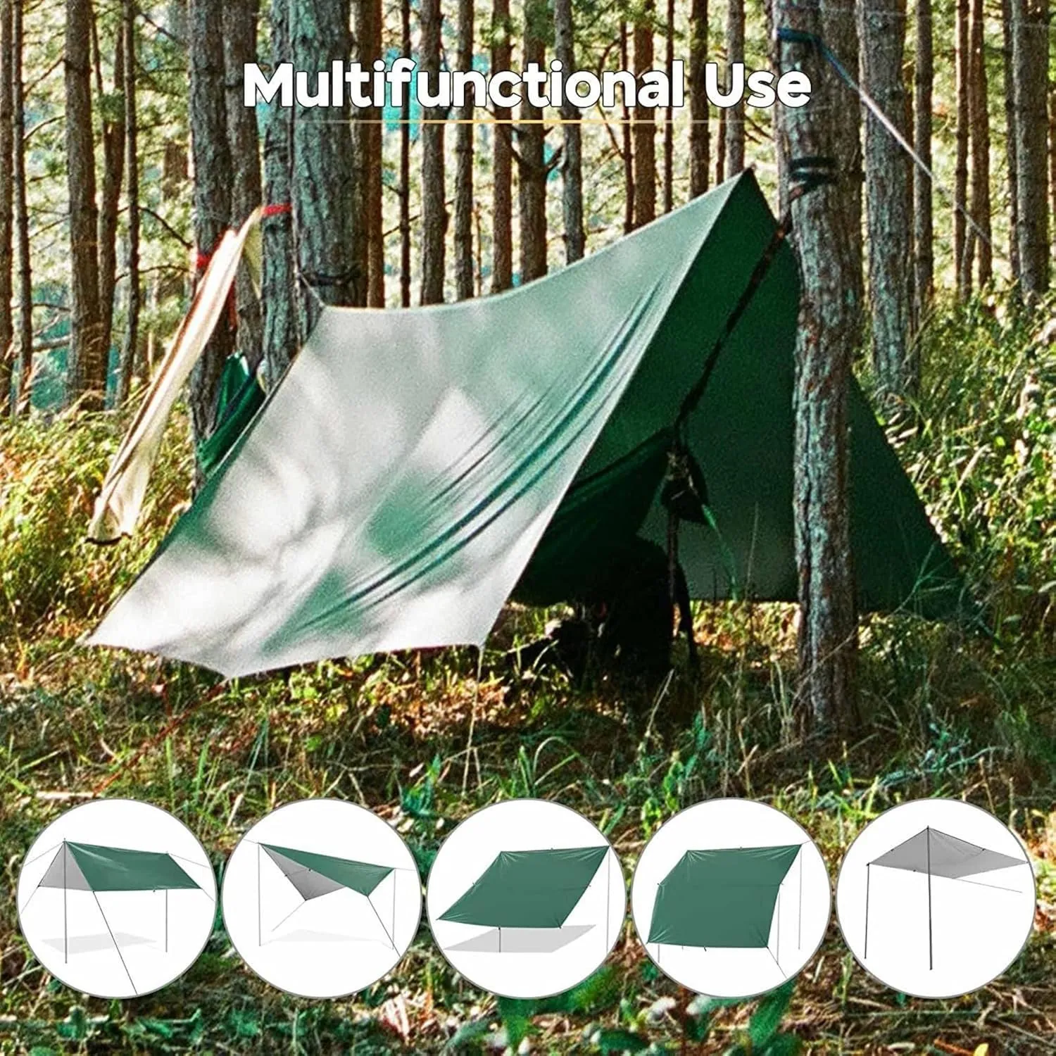 Camping Canopy Shelter - Duty 2000mm Waterproof Tarp with Stakes & Ropes, Multi-Use Emergency Tent for Hiking, Beach (Silver Coated Khaki,10x10 FT)