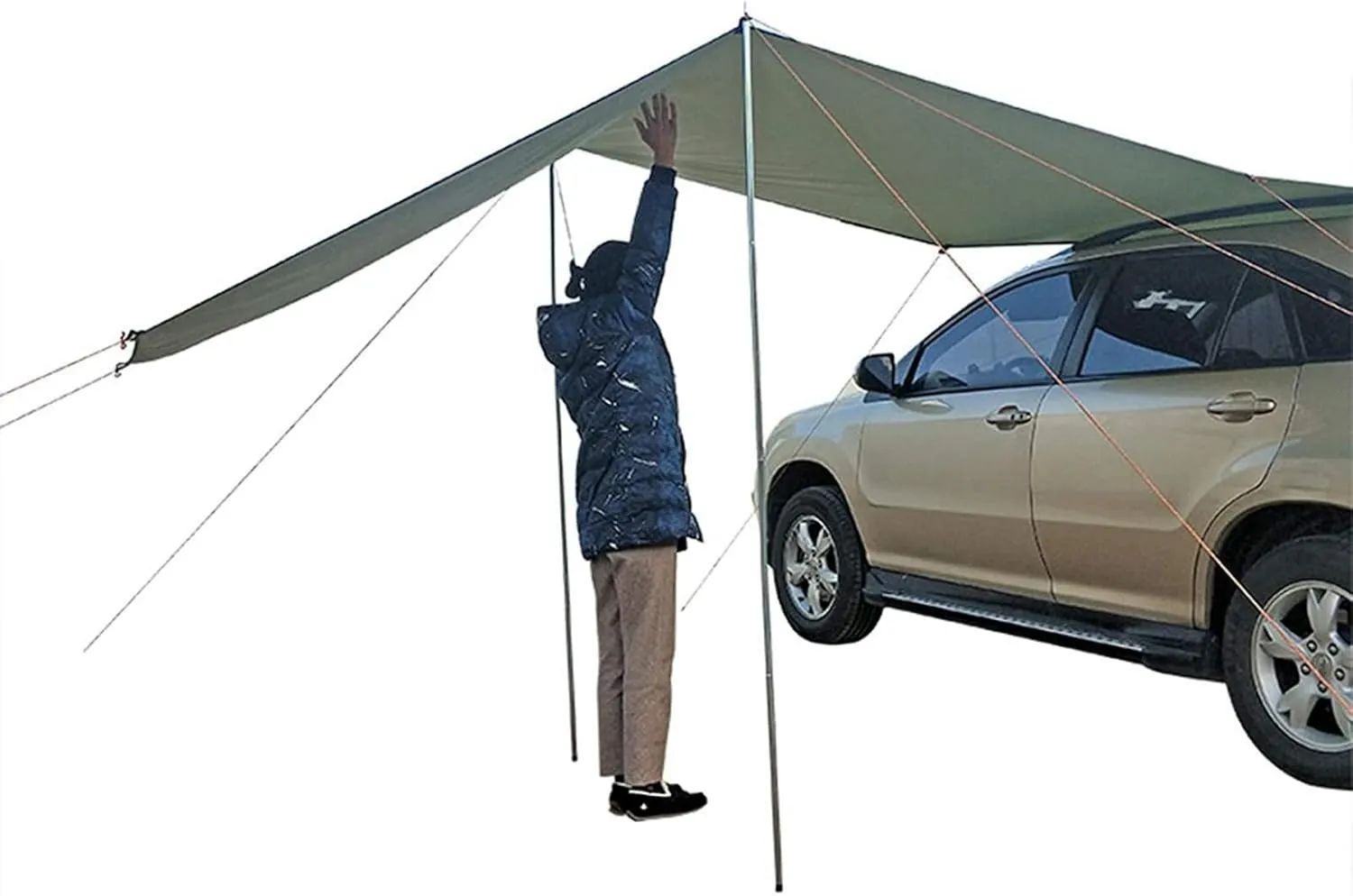 Camping Canopy Shelter - Duty 2000mm Waterproof Tarp with Stakes & Ropes, Multi-Use Emergency Tent for Hiking, Beach (Silver Coated Khaki,10x10 FT)