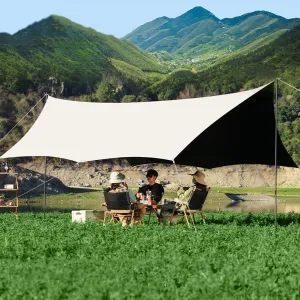 Camping Canopy Tarp Hammock Rain Fly Waterproof Ultralight Tent Tarp with 2 Poles Lightweight and UV Resistant Backpacking Tarp Shelter for Outdoor Adventure Hiking