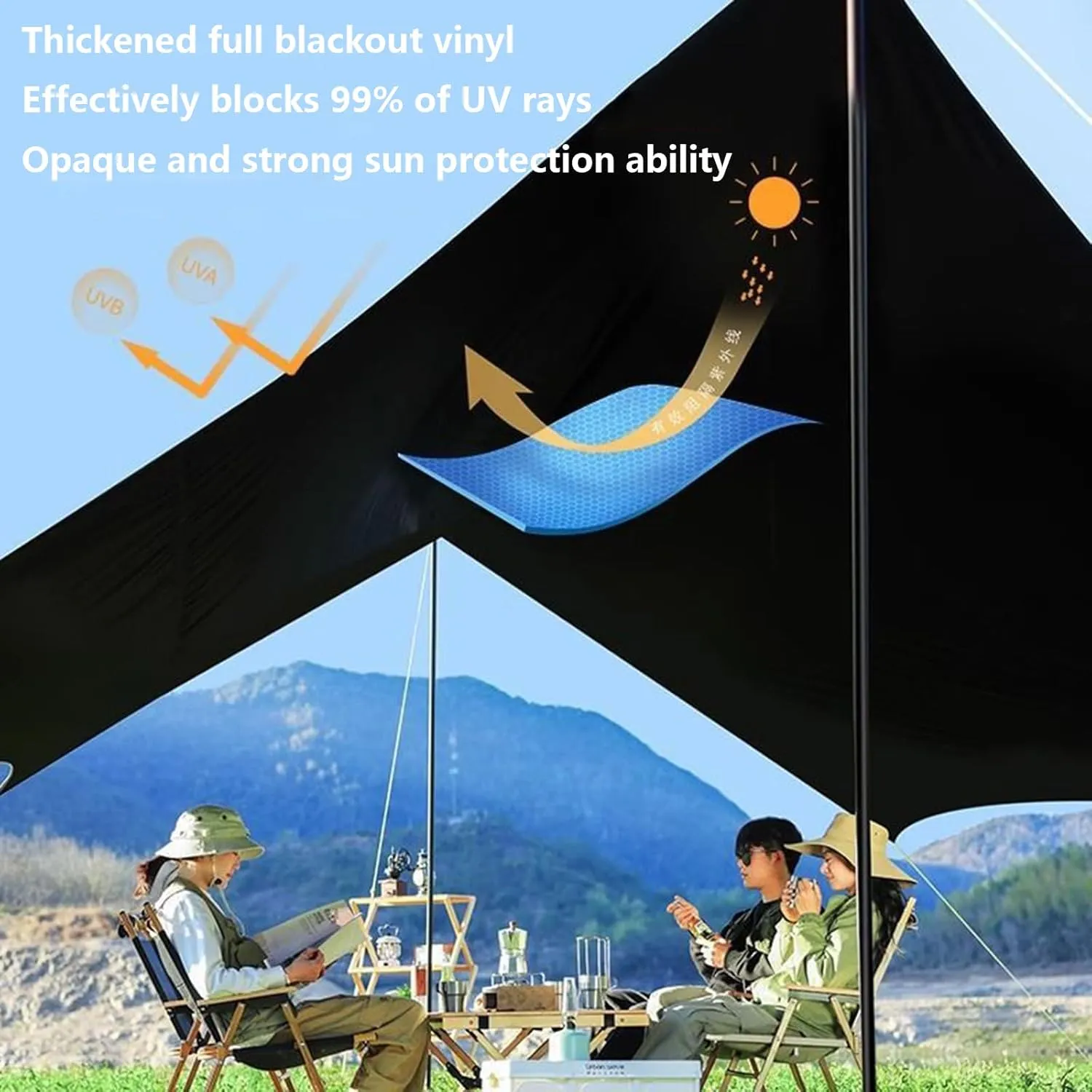 Camping Canopy Tarp Hammock Rain Fly Waterproof Ultralight Tent Tarp with 2 Poles Lightweight and UV Resistant Backpacking Tarp Shelter for Outdoor Adventure Hiking