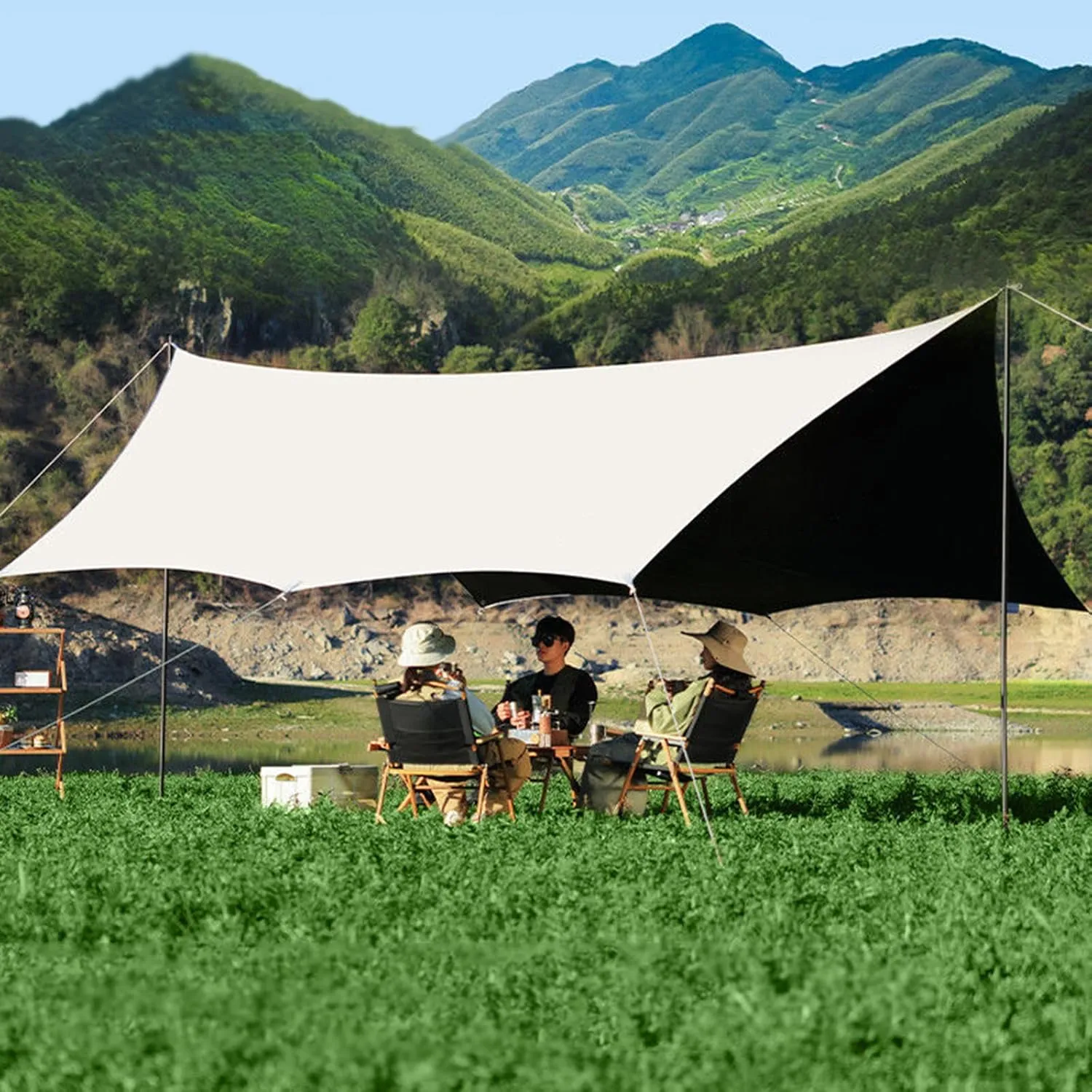 Camping Canopy Tarp Hammock Rain Fly Waterproof Ultralight Tent Tarp with 2 Poles Lightweight and UV Resistant Backpacking Tarp Shelter for Outdoor Adventure Hiking