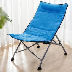 Camping Chairs for Adults, Outdoor Lounge Chairs Folding, Oversize Portable Padded Camp Chair with Metal Frame Pillow Collapsible Lawn Chair with Removable Soft Cushion for Grarden (Color : Blue)