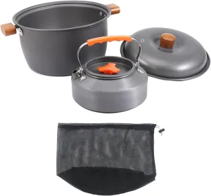 Camping Cooking Set Camping Cookware Mess Kit Aluminum Lightweight with Storage Bag Pots Kettle Set for Campfire Trekking BBQ