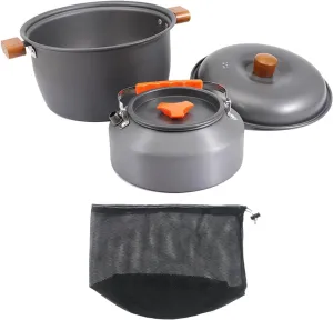 Camping Cooking Set Pots Kettle Set Stockpot Cookset with Storage Bag Camping Cookware Mess Kit for Travel Hiking Backpacking