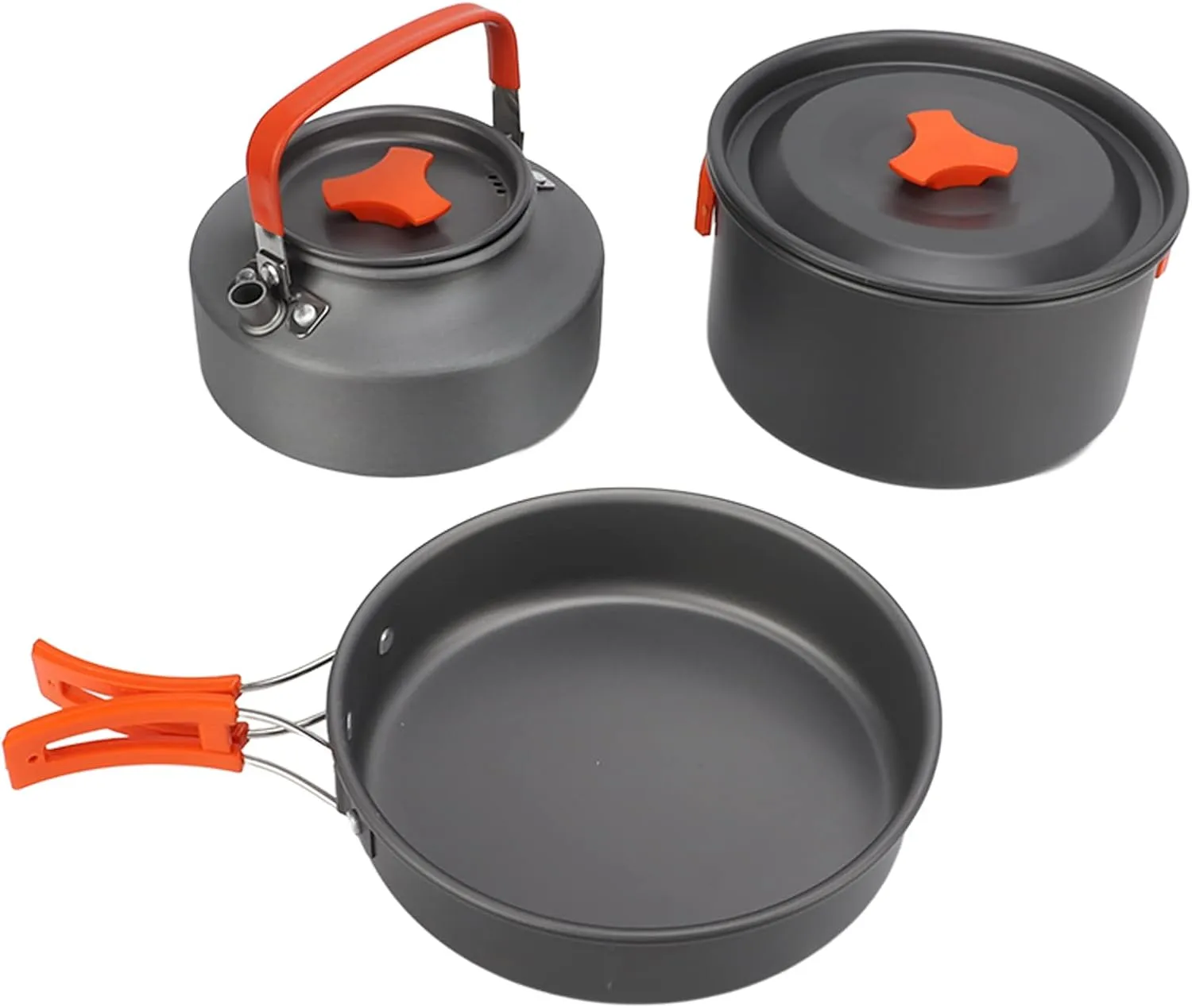 Camping Cooking Set with Tea Kettle Frying Pan Portable Aluminum Alloy Camping Cookware Mess Kit with Folding Handle for Backpacking, Outdoor Hiking and Picnic,for 2 to 3 People
