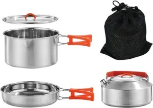 Camping Cookware Camping Cooking Set for Campfire Compact Camping Pot and Pan with Kettle for Outdoor Gear Equipment