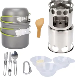 Camping Cookware Mess Kit Portable Outdoor Cooking Set with Camping Stove Non-Stick Aluminum Camping Pot