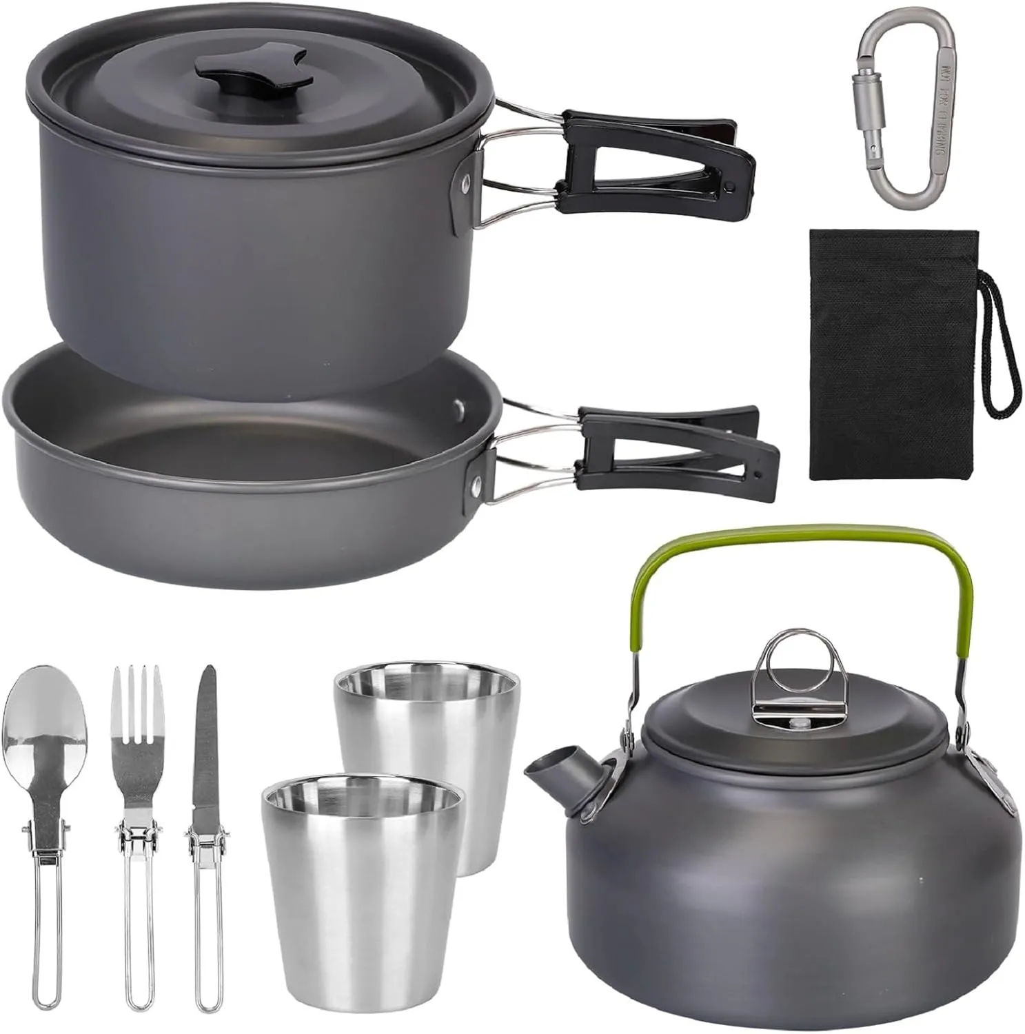 Camping Cookware Set, 12Pcs Aluminum Pot Pans Kit,Compact Camping Pots and Pans Set,Outdoor Backpacking Camping Hiking Picnic,Included Mesh Carry Bag