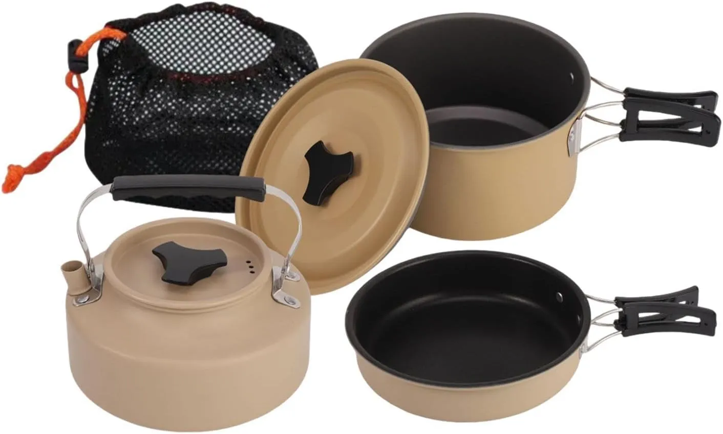 Camping Cookware Set Frying Pan Multipurpose Lightweight for 3-4 People with Carry Bag Cooking Pot for Fishing Cooking Hiking