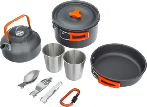 Camping Cookware Set Lightweight Portable Camping Pan Kettle Cups Outdoor Spoon Fork Cutter Outdoor Tableware for Picnic Hiking (Color : Orange)