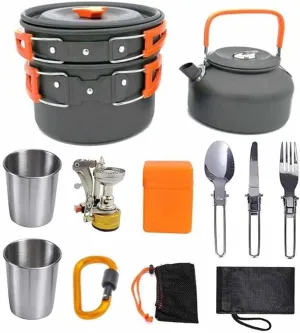 Camping Cookware Set Picnic Cooking Pots Set Outdoor Hiking BBQ Tableware with Pan Kettle Stove Set Camping Tourism Supplies Kit (Color : B)